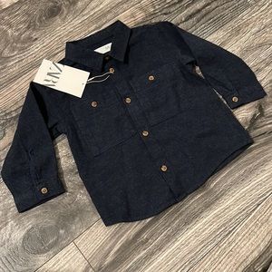 Zara cotton dress shirt soft touch baby boy 9-12 months new blue